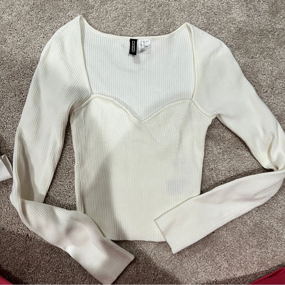 H&M Cream Ribbed Long Sleeve Bodysuit